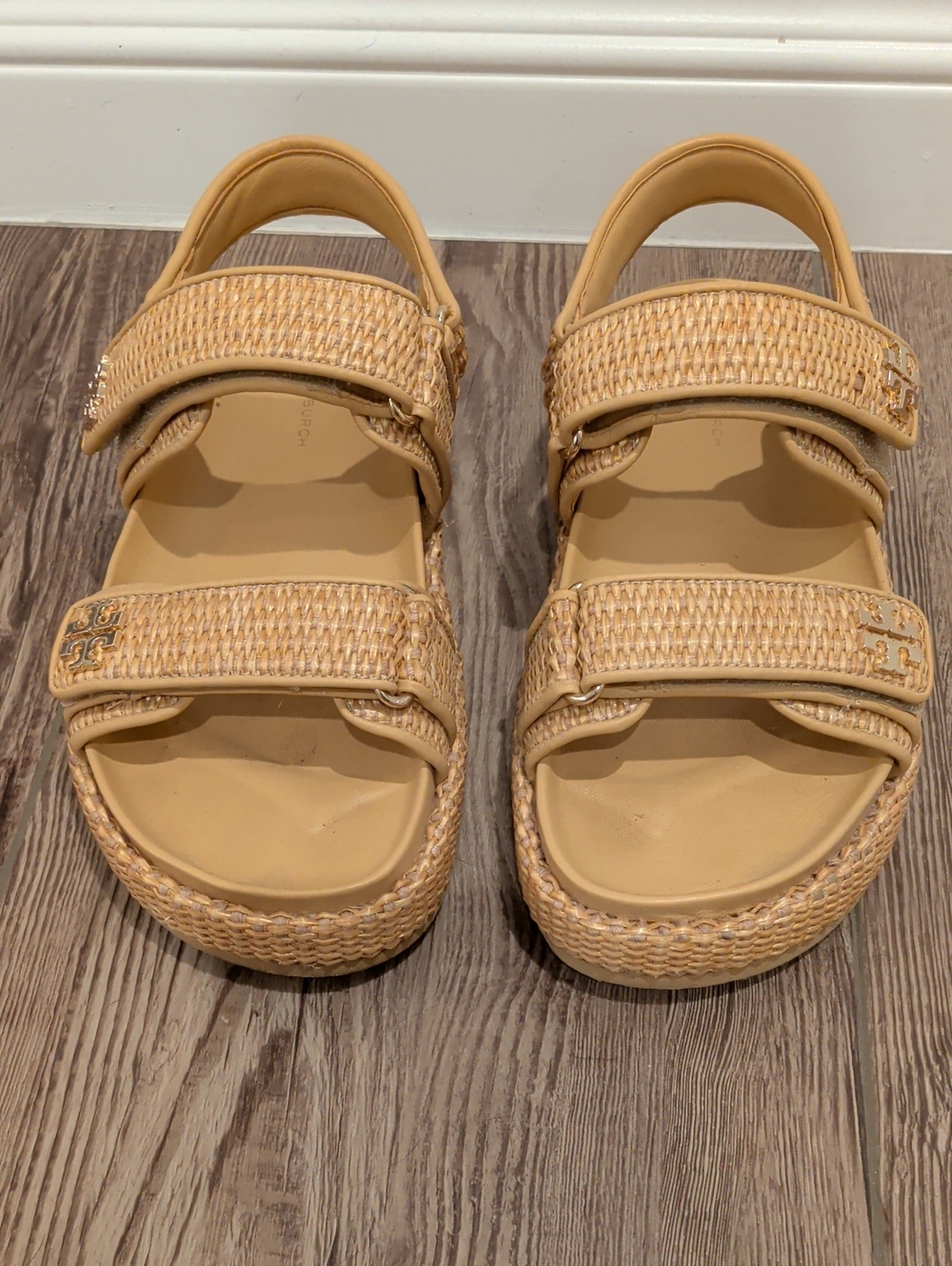 Tory Burch Rafia Platform Sport Sandals in Tan